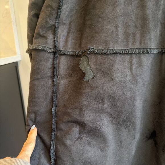 Vintage 90s Centigrade black faux suede and faux shearling coat Lg - Picture 6 of 6